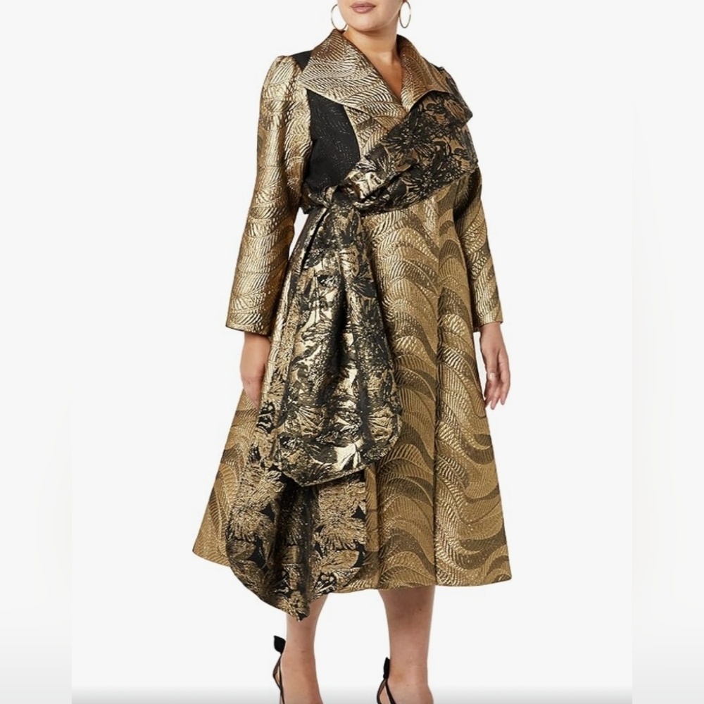 MAKING THE CUT Women Standard Metallic Jaquard Gold Coat & Scarf (Size XXL) NEW - Picture 5 of 5